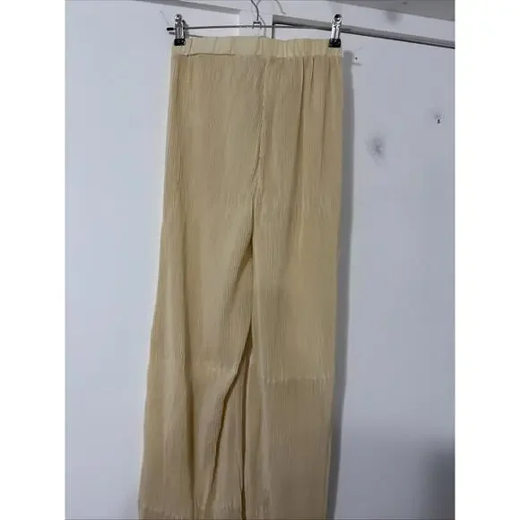 PrettyLittleThing Cream High Waisted Pisse Wide Leg Pants - Size 4 Tall New - Picture 4 of 9